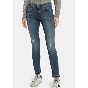 R13 Alison Skinny Jeans Womens Sz 25 in Strummer Blue Wash Raw Hem Distressed (a